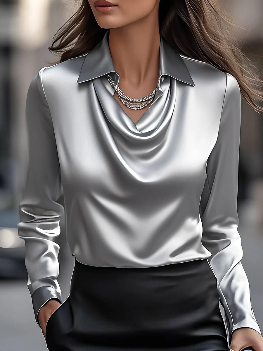 Dames Getailleerde Blouse – Met Draped Halslijn, Geschikt voor Werk en Dagelijks Gebruik - Image 13