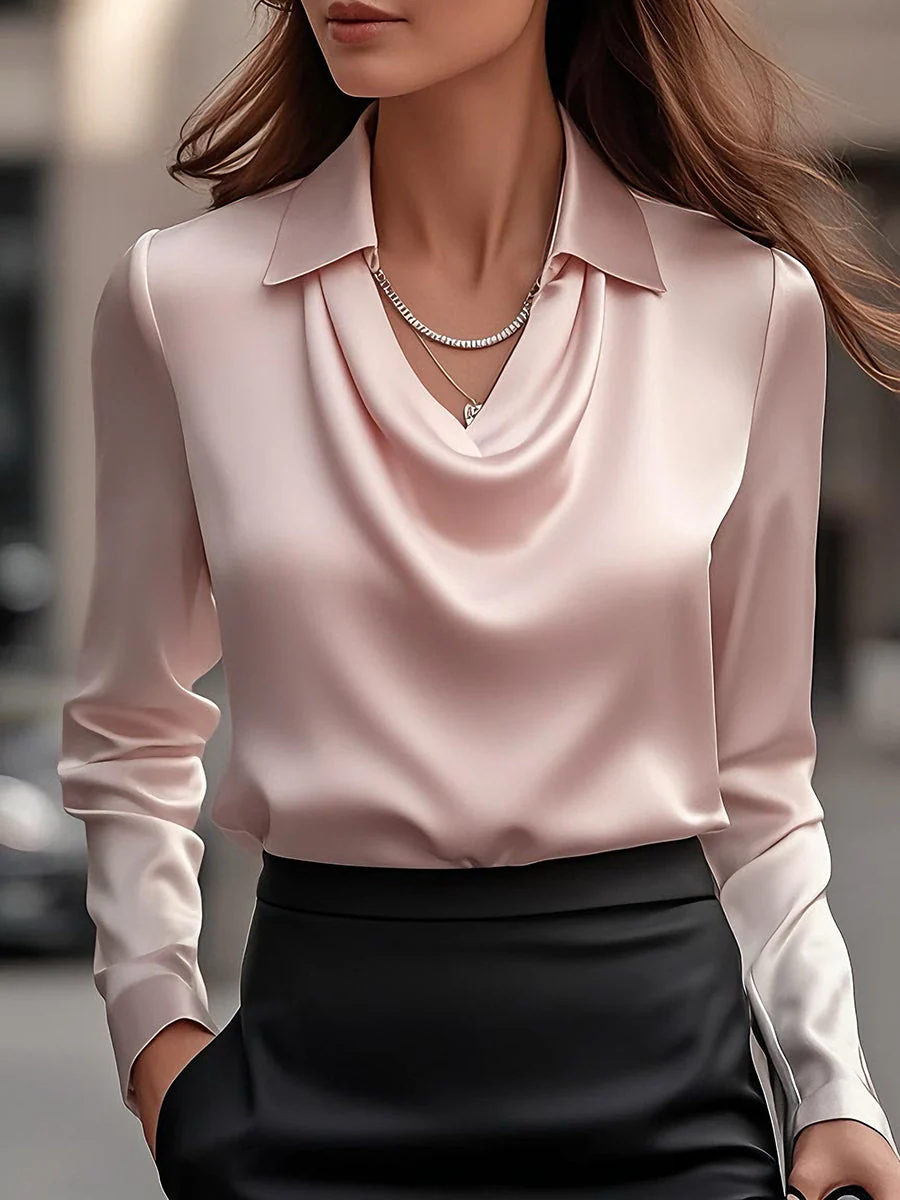 Dames Getailleerde Blouse – Met Draped Halslijn, Geschikt voor Werk en Dagelijks Gebruik - Image 14