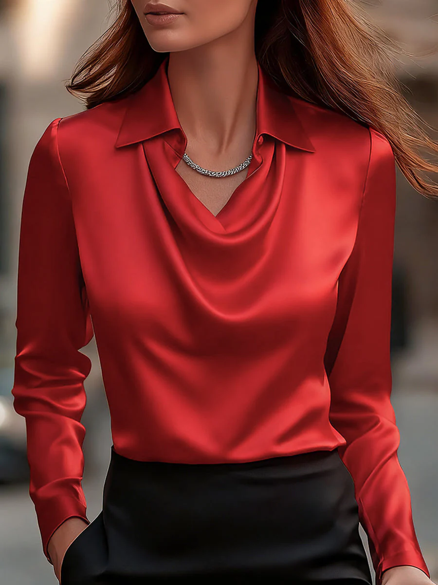 Dames Getailleerde Blouse – Met Draped Halslijn, Geschikt voor Werk en Dagelijks Gebruik - Image 8