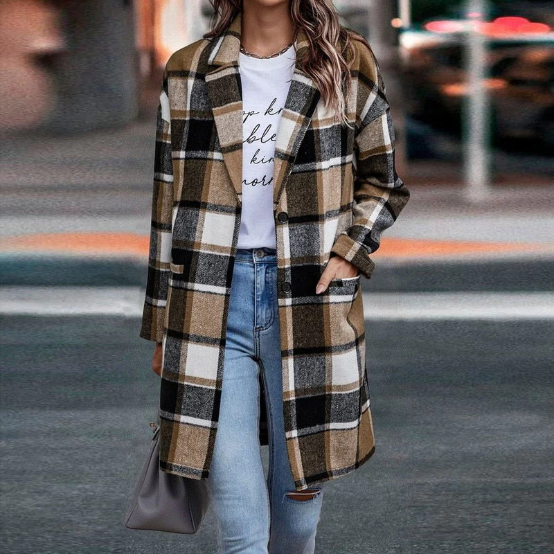 Dames Regular Fit Geruite Jas – Casual ruitpatroon, plaid check jas voor dagelijks gebruik - Image 2