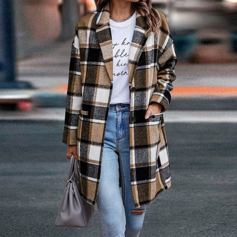 Dames Regular Fit Geruite Jas – Casual ruitpatroon, plaid check jas voor dagelijks gebruik - Image 3