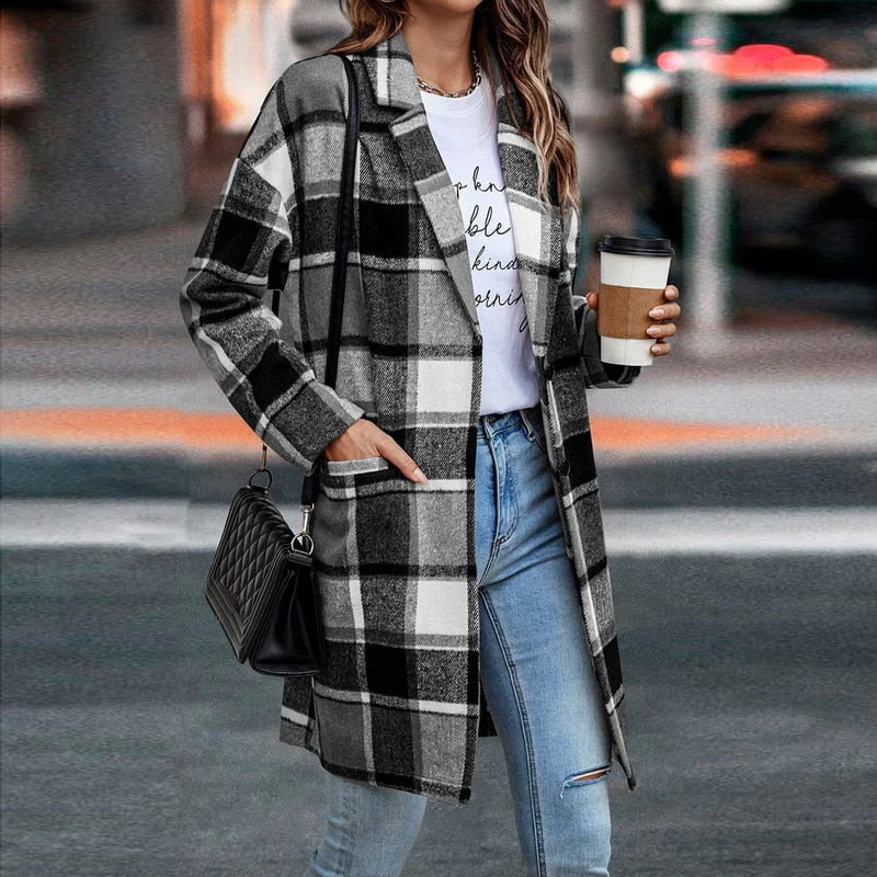Dames Regular Fit Geruite Jas – Casual ruitpatroon, plaid check jas voor dagelijks gebruik - Image 4