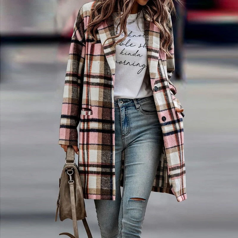 Dames Regular Fit Geruite Jas – Casual ruitpatroon, plaid check jas voor dagelijks gebruik - Image 6