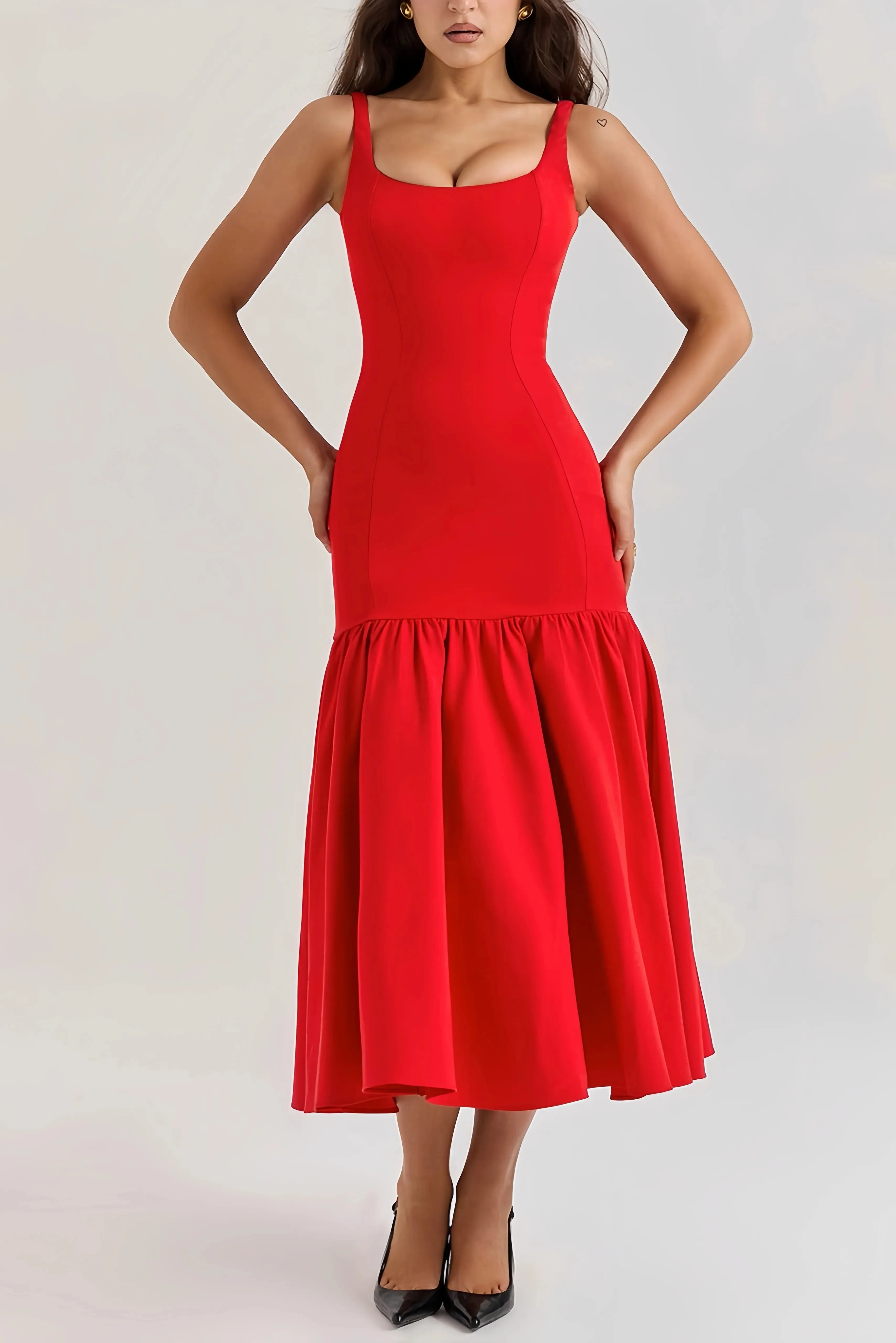 Eveline - Charmante Mouwloze Midi Jurk met Ruches - Image 3