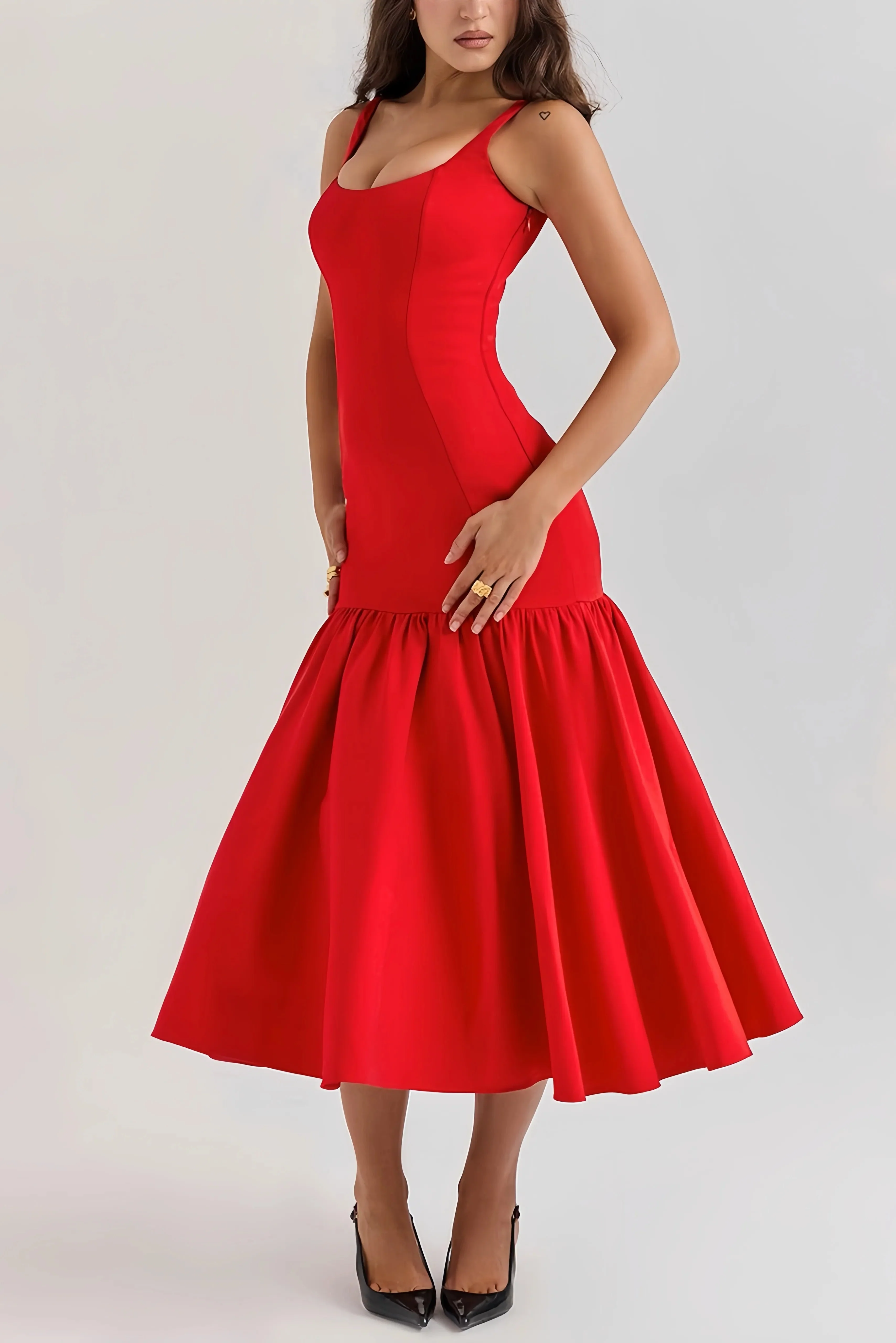 Eveline - Charmante Mouwloze Midi Jurk met Ruches - Image 4