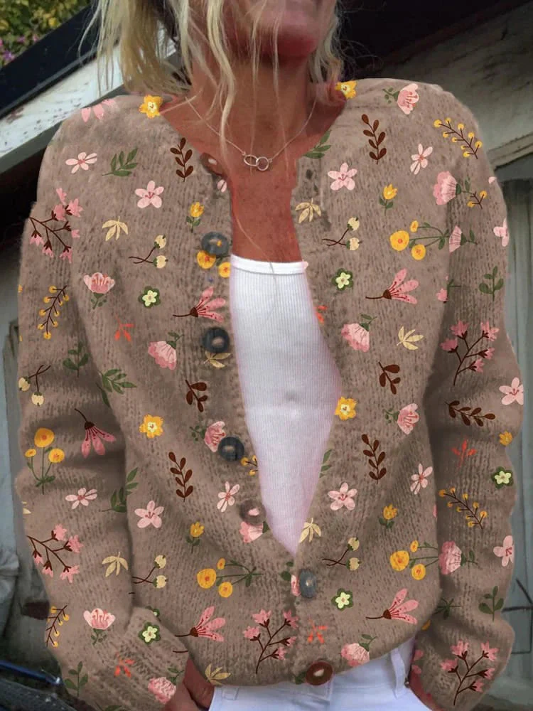 Gebreide Cardigan met Knopen en Bloemenprint – Comfortabele Damestrui voor Alle Seizoenen - Image 3