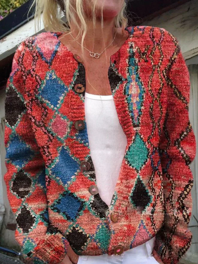Gebreide Cardigan met Knopen en Bloemenprint – Comfortabele Damestrui voor Alle Seizoenen - Image 6