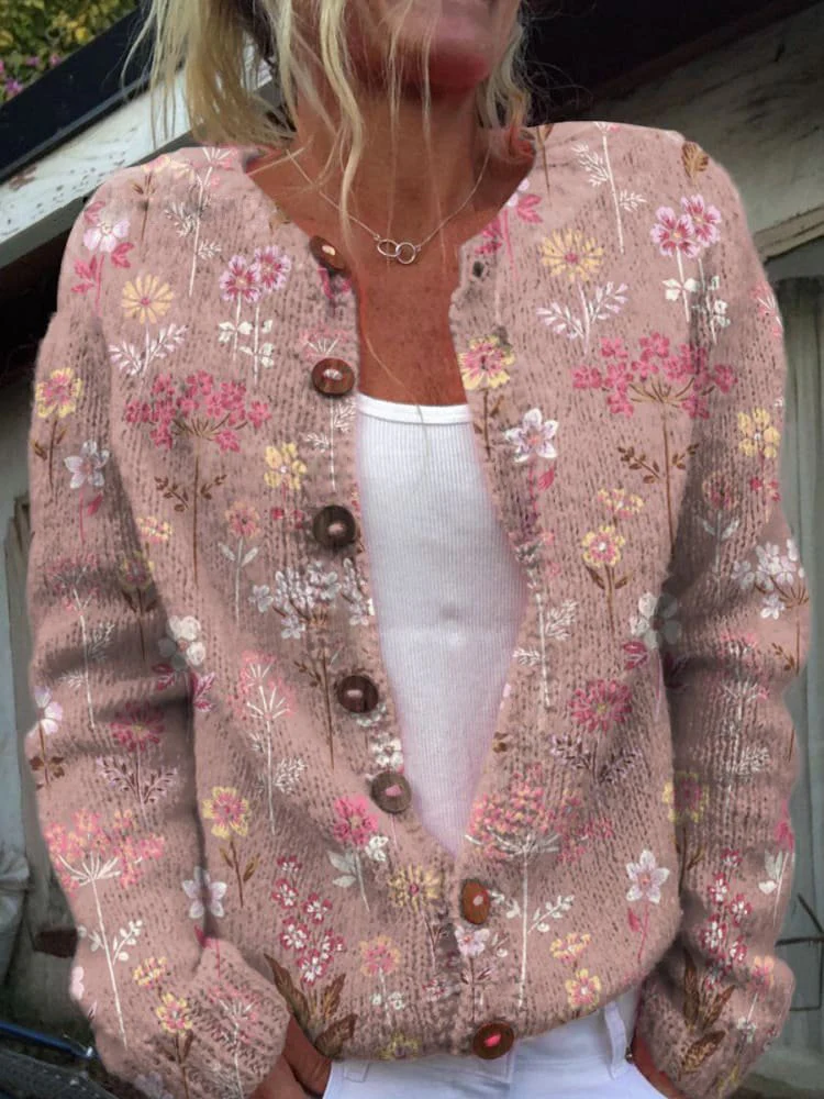 Gebreide Cardigan met Knopen en Bloemenprint – Comfortabele Damestrui voor Alle Seizoenen - Image 7