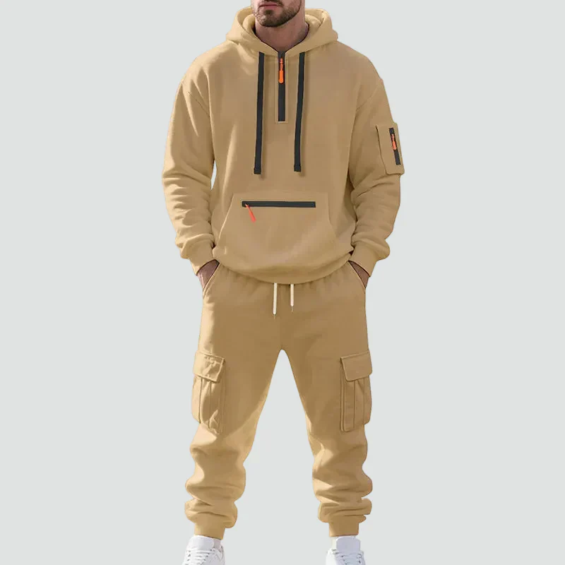 Heren Tweedelig Trainingspak – Comfortabel, Hoodie en Cargo Broek, Geschikt voor Casual en Sportieve Gelegenheden