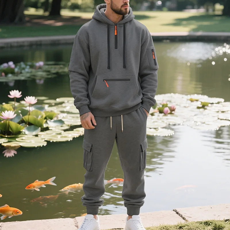 Heren Tweedelig Trainingspak – Comfortabel, Hoodie en Cargo Broek, Geschikt voor Casual en Sportieve Gelegenheden - Image 2
