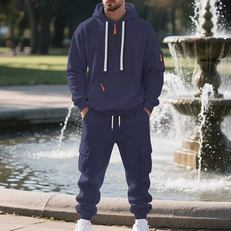 Heren Tweedelig Trainingspak – Comfortabel, Hoodie en Cargo Broek, Geschikt voor Casual en Sportieve Gelegenheden - Image 3