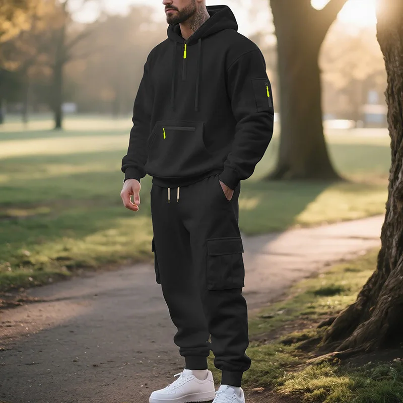 Heren Tweedelig Trainingspak – Comfortabel, Hoodie en Cargo Broek, Geschikt voor Casual en Sportieve Gelegenheden - Image 4