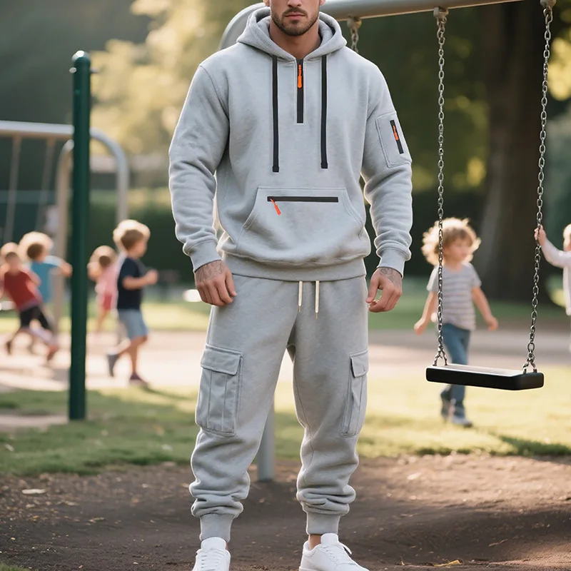 Heren Tweedelig Trainingspak – Comfortabel, Hoodie en Cargo Broek, Geschikt voor Casual en Sportieve Gelegenheden - Image 5