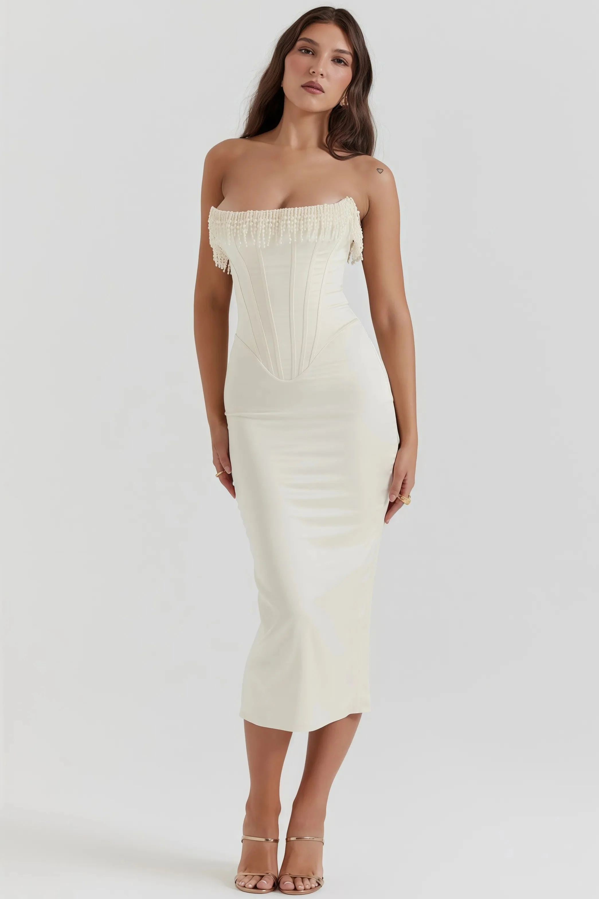 Milou - Crèmekleurige Strapless Midi-Jurk - Image 5