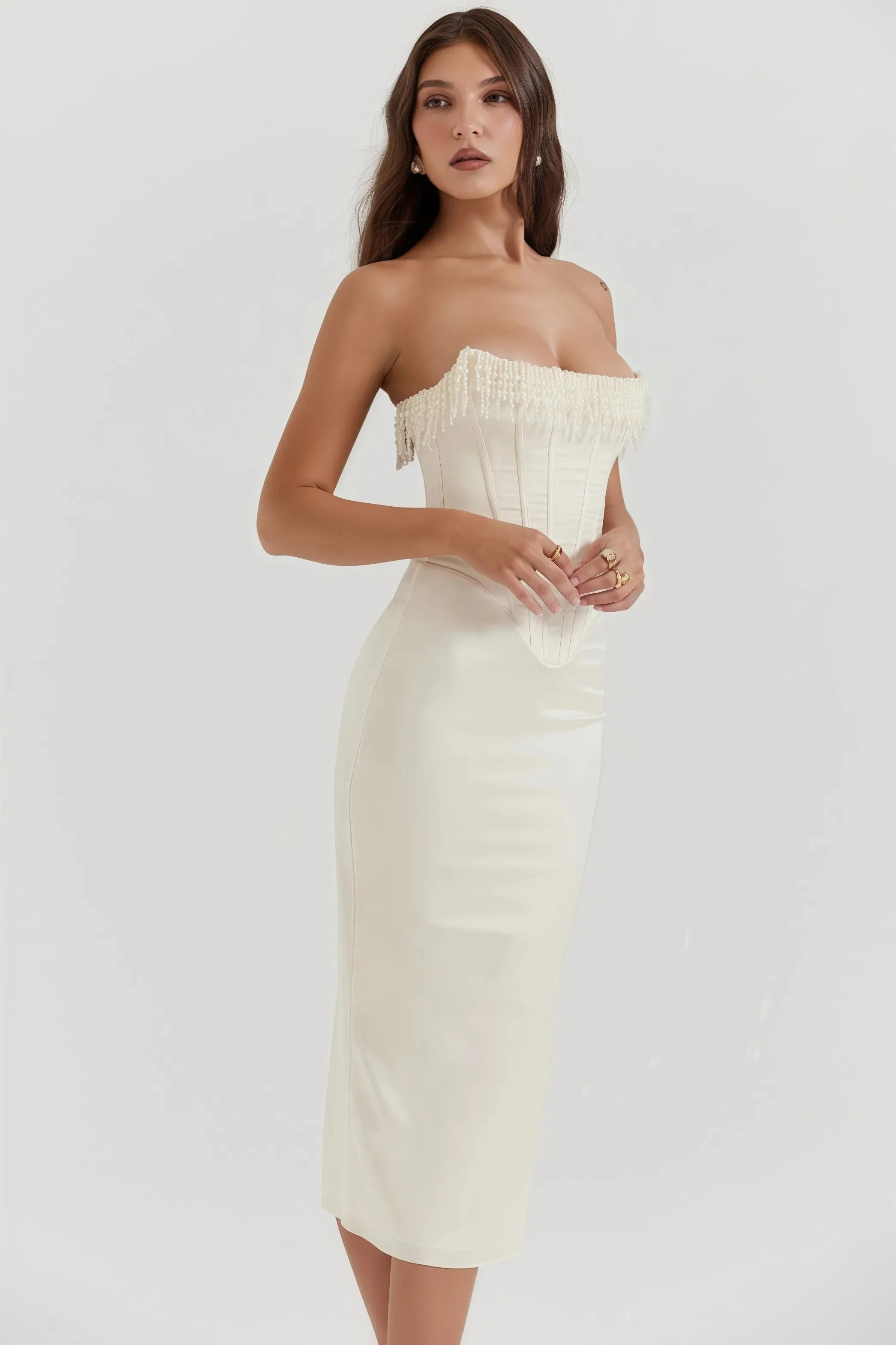 Milou - Crèmekleurige Strapless Midi-Jurk - Image 6
