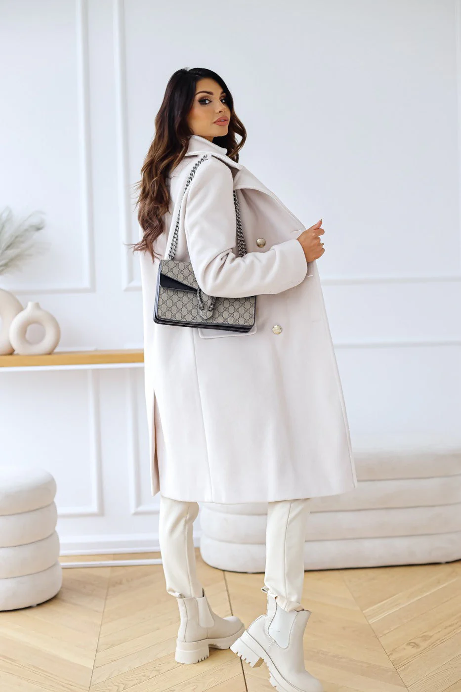 Wollen Dames Mantel met Twee Rijen Knopen – Warme Klassieke Look - Image 10