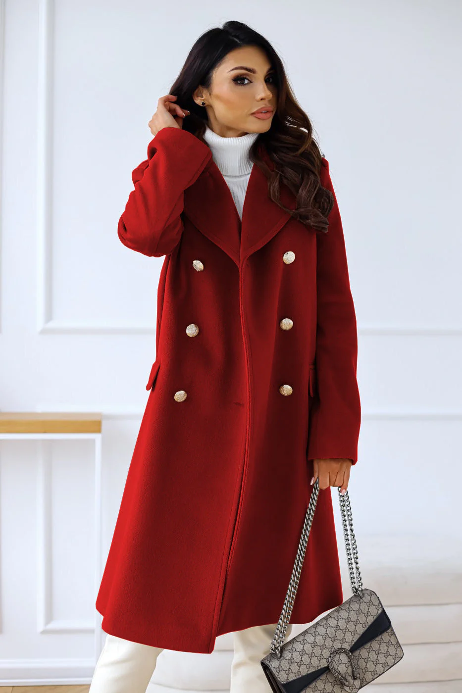 Wollen Dames Mantel met Twee Rijen Knopen – Warme Klassieke Look - Image 14