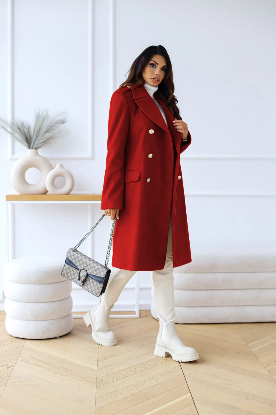 Wollen Dames Mantel met Twee Rijen Knopen – Warme Klassieke Look - Image 15