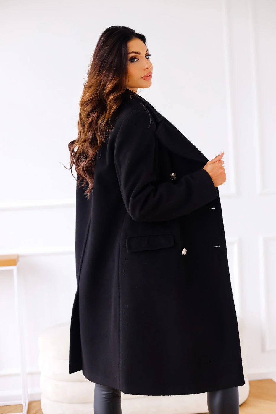 Wollen Dames Mantel met Twee Rijen Knopen – Warme Klassieke Look - Image 4