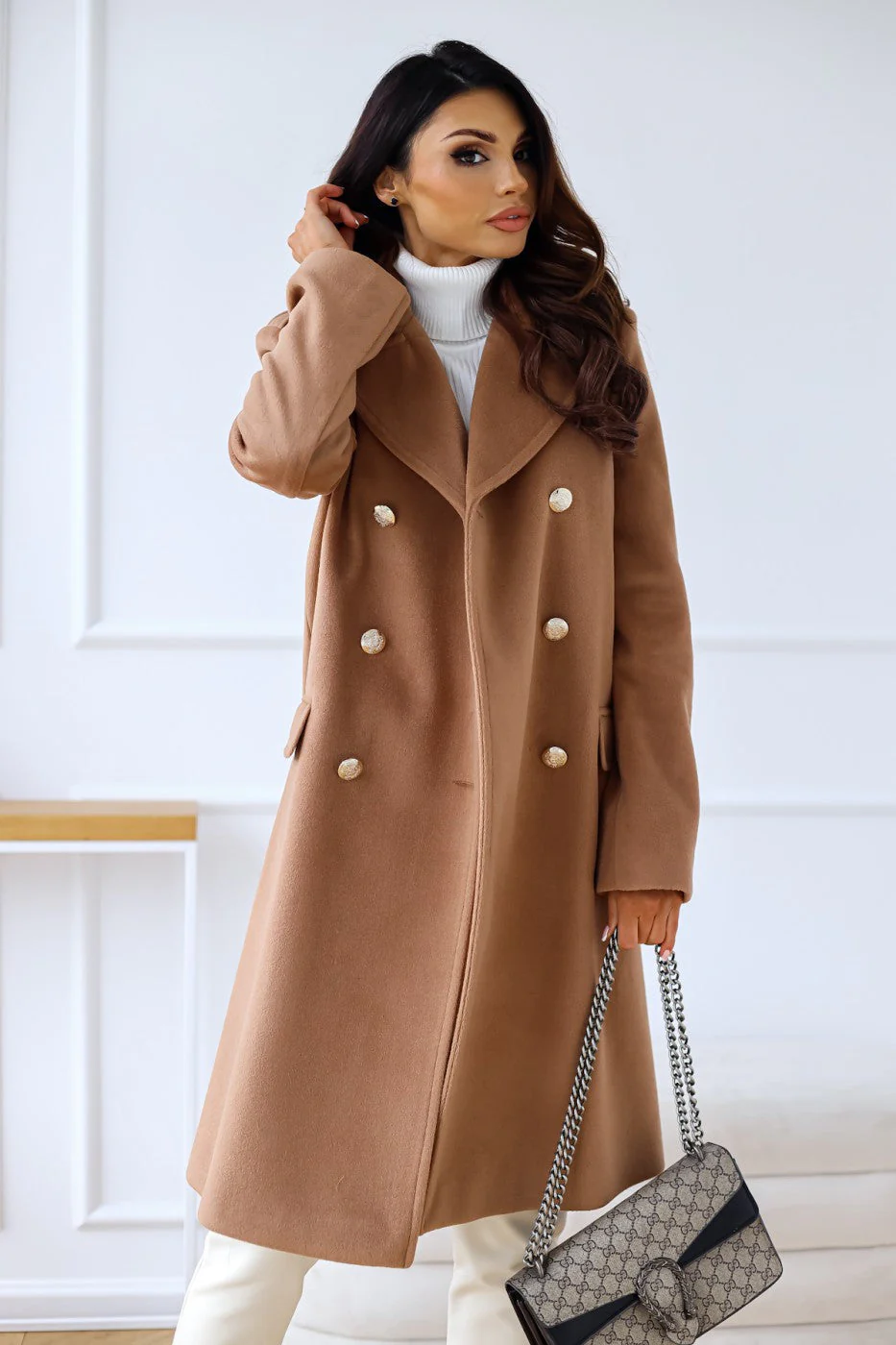Wollen Dames Mantel met Twee Rijen Knopen – Warme Klassieke Look - Image 5